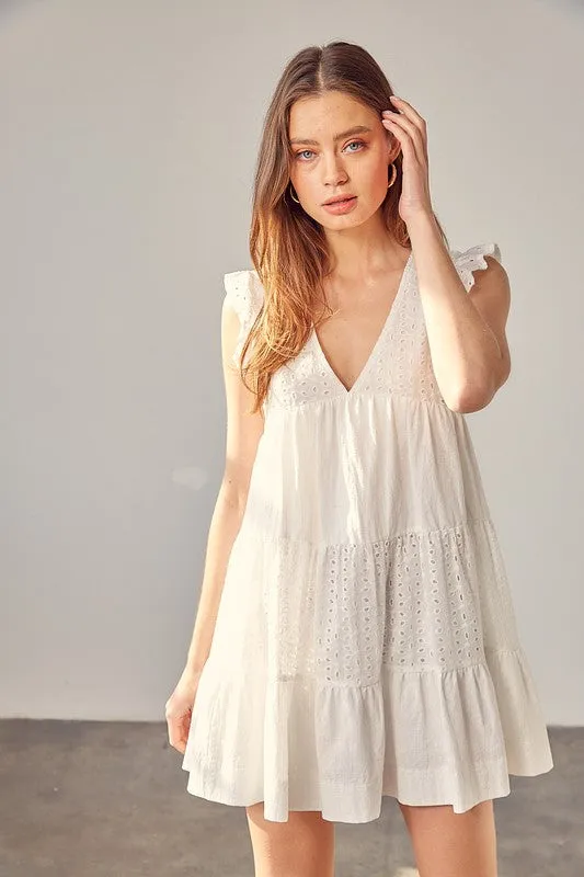 Eyelet Babydoll Dress In White