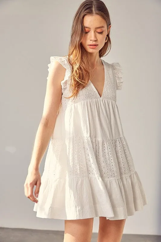 Eyelet Babydoll Dress In White