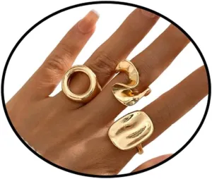 Gold Chunky Ring Set,Vintage Geometric Stacking Rings Exaggerated Knuckle Ring Boho Thick Dome Finger Midi Rin Curved Minimalist Simple Statement Jewelry for Women
