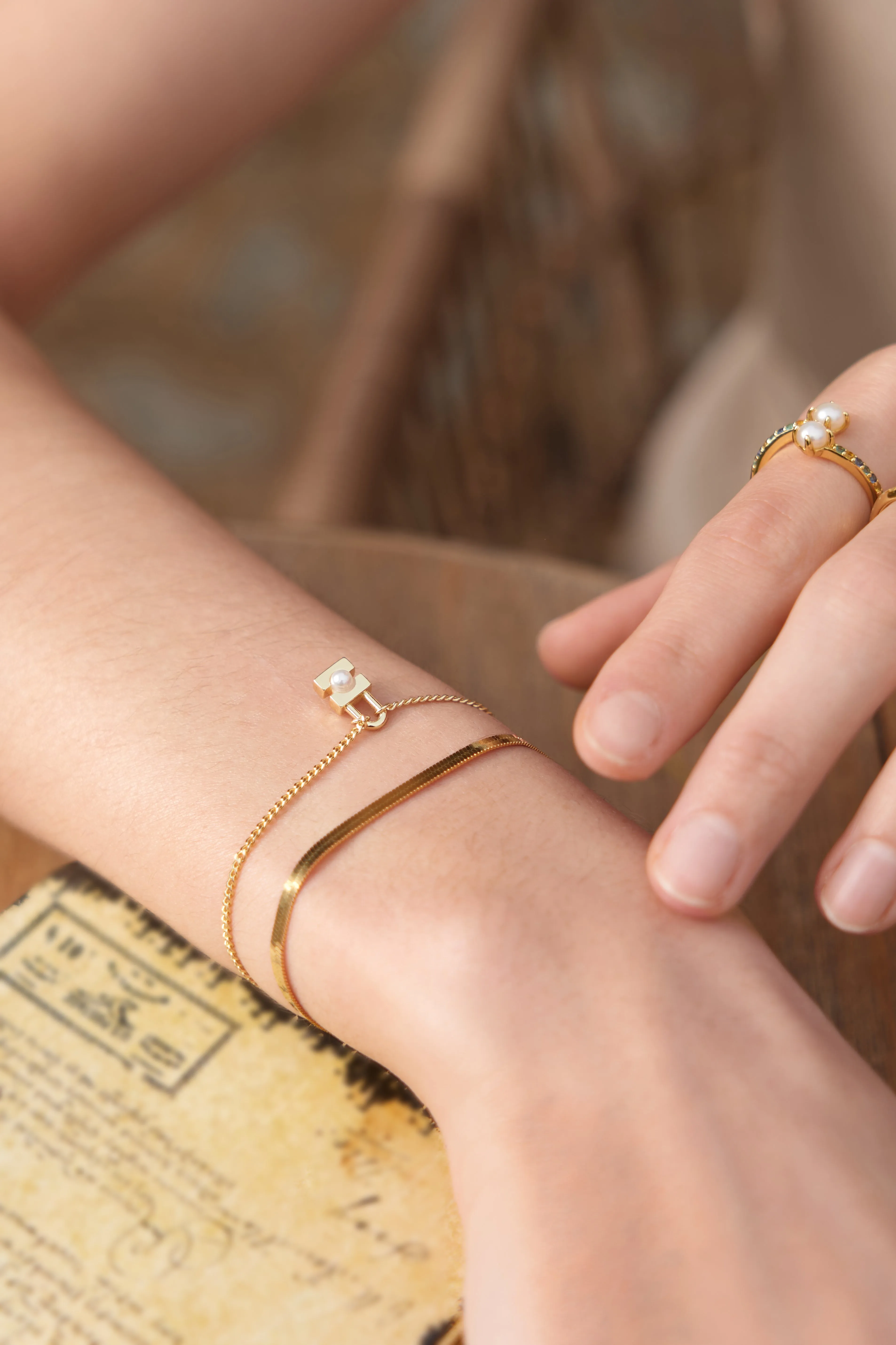 Gold Gem Pearl Adjustable Wrap Ring
