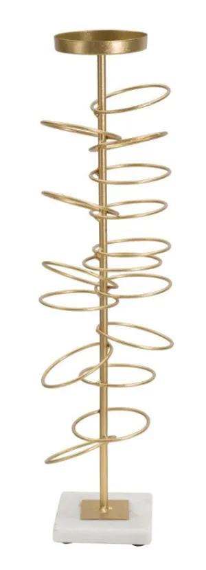 Golden Metal Rings Candle Holder with White Marble Base