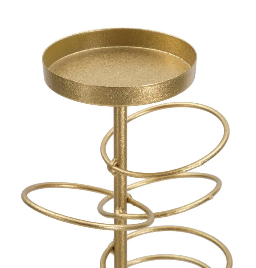 Golden Metal Rings Candle Holder with White Marble Base