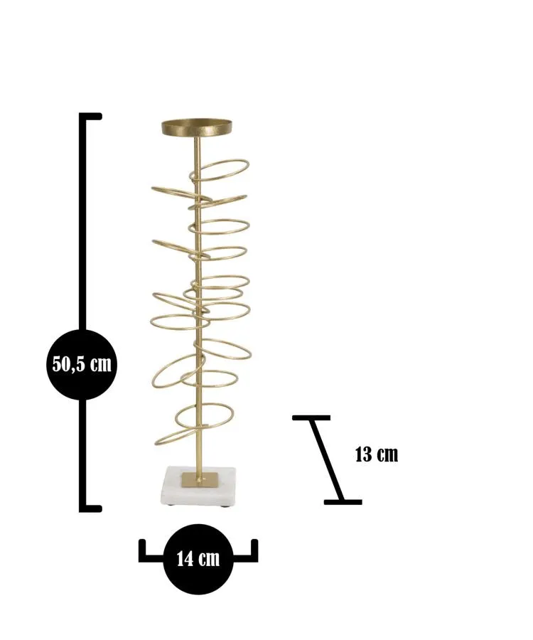 Golden Metal Rings Candle Holder with White Marble Base