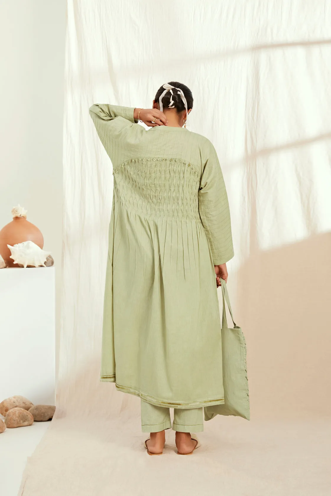 Green cotton long jacket