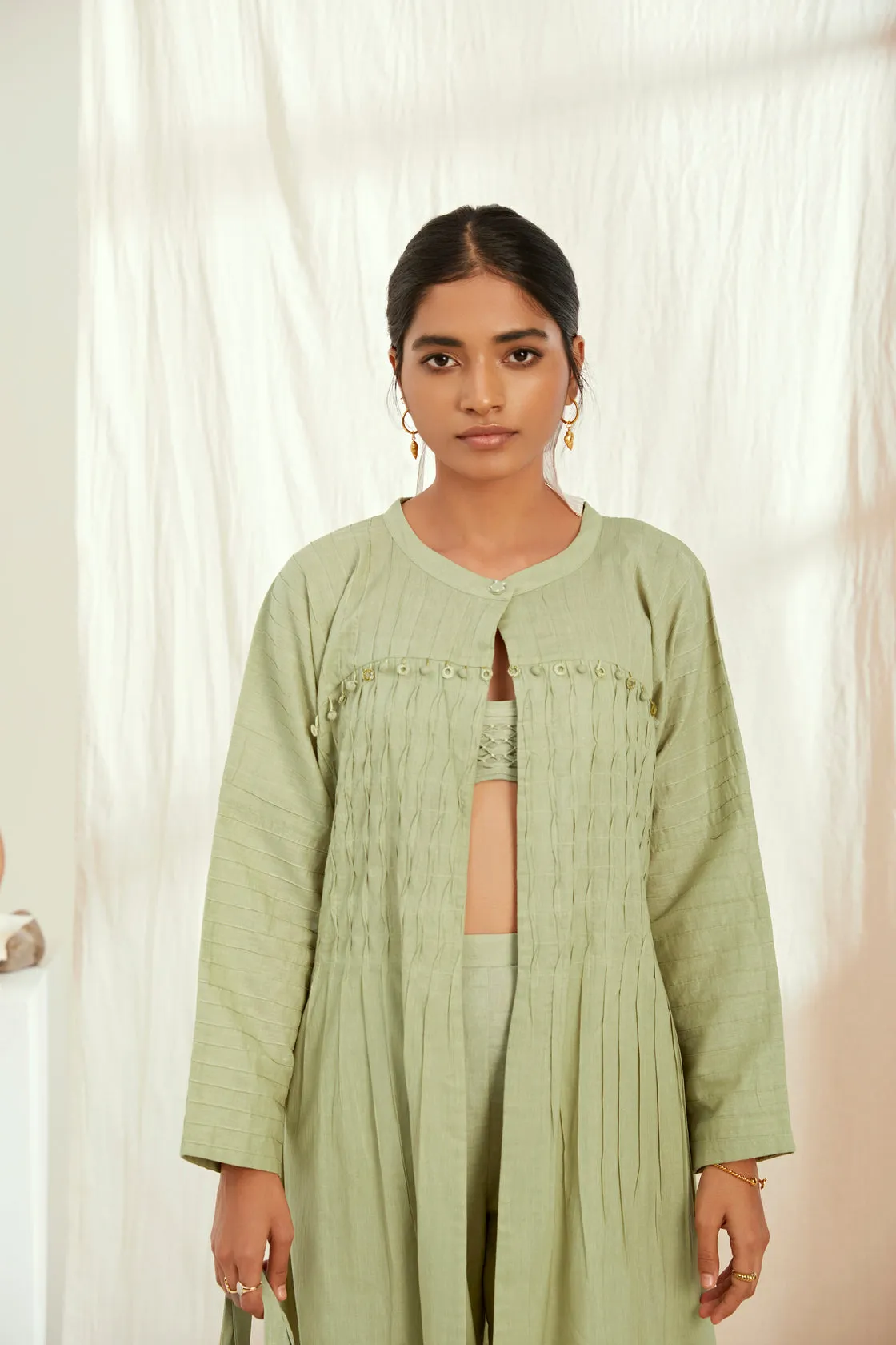 Green cotton long jacket