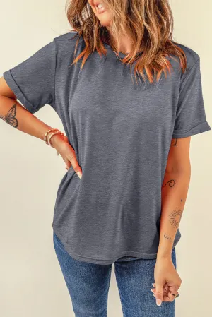 Grey Solid Layering Piece Crewneck Tee