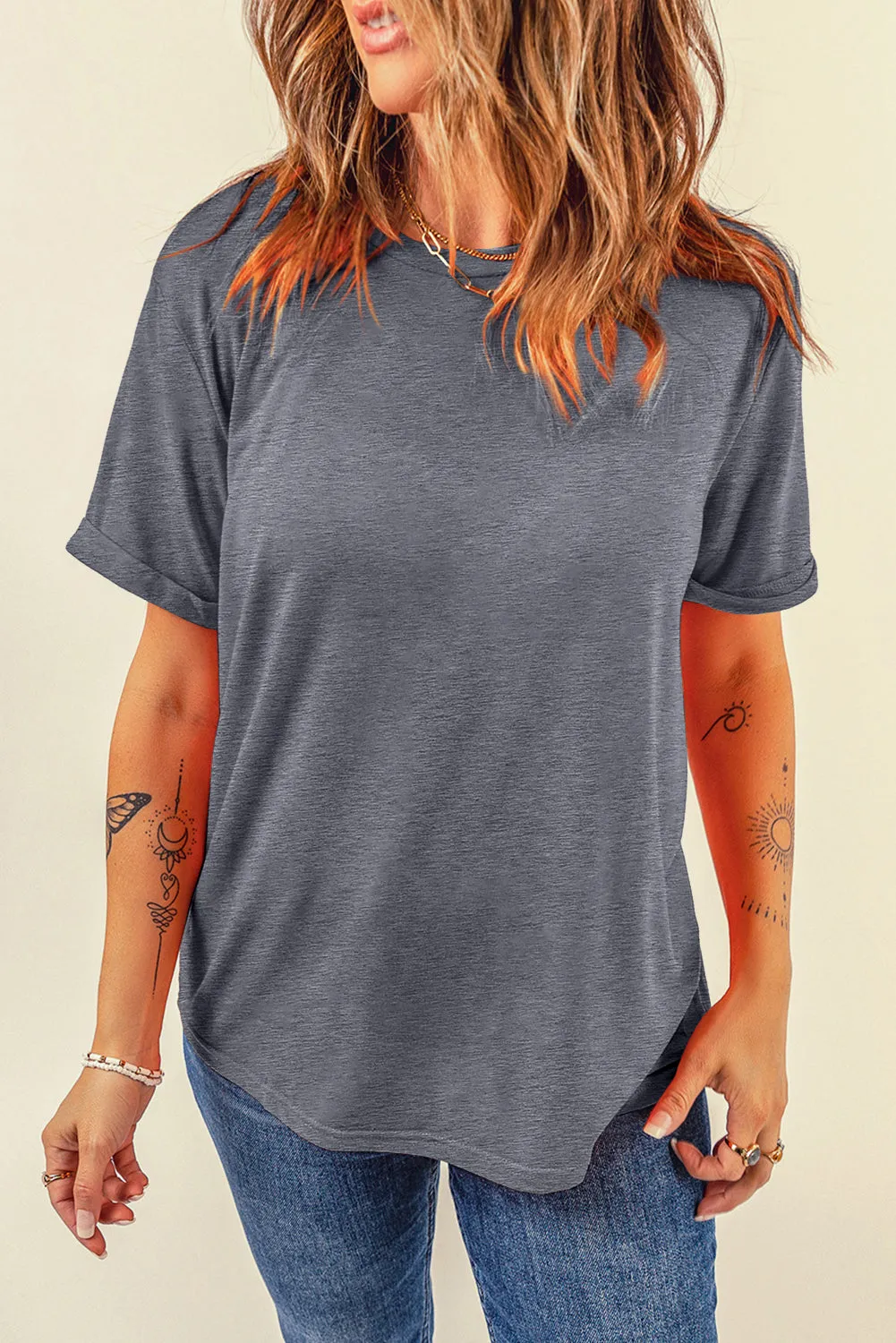 Grey Solid Layering Piece Crewneck Tee