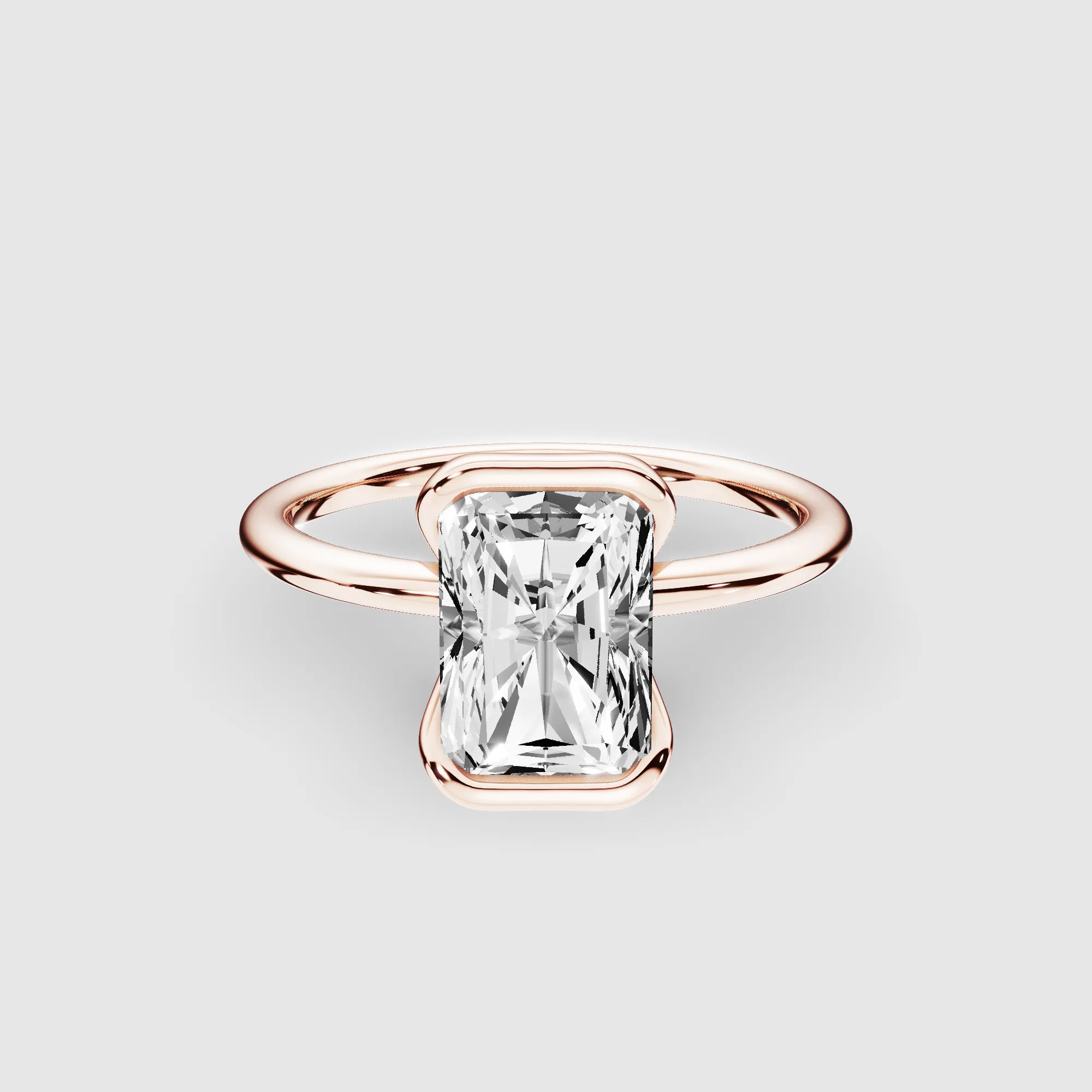 Half Bezel Set Plain Shank Lab Grown Diamond Solitaire Ring -Radiant