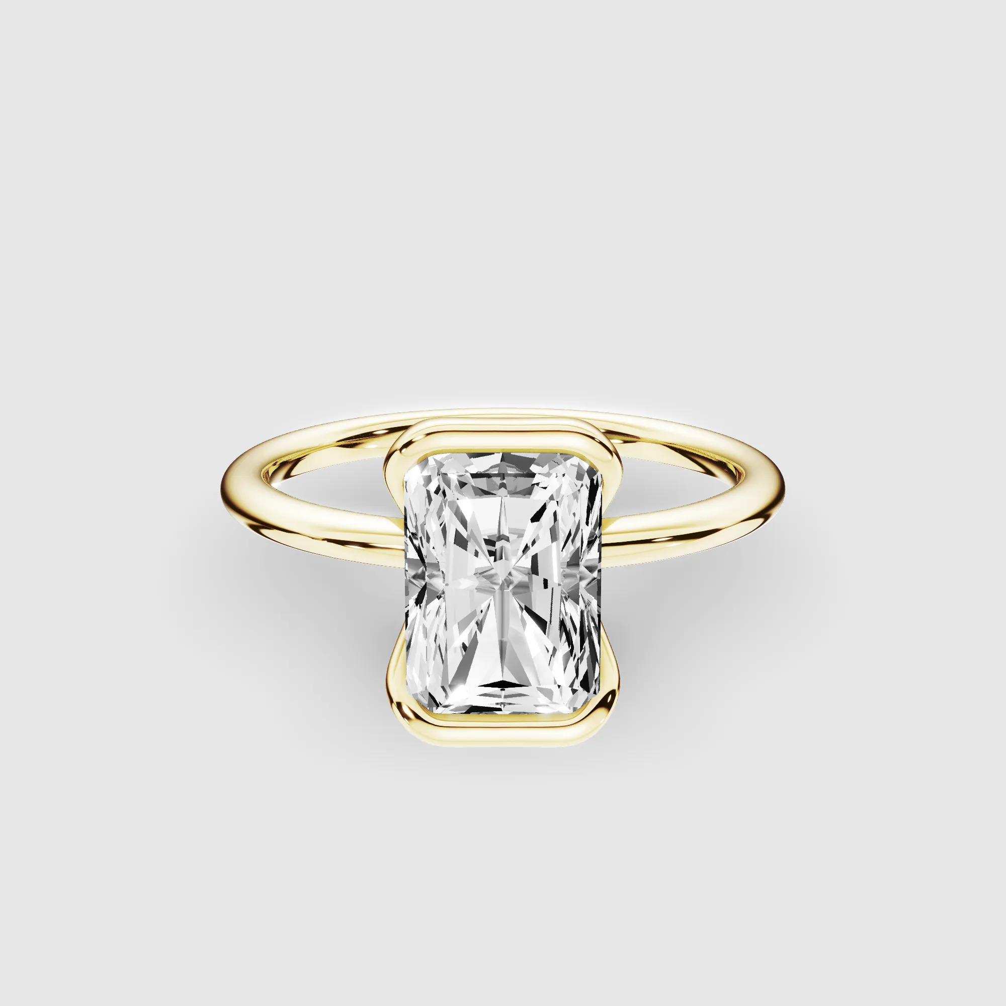 Half Bezel Set Plain Shank Lab Grown Diamond Solitaire Ring -Radiant