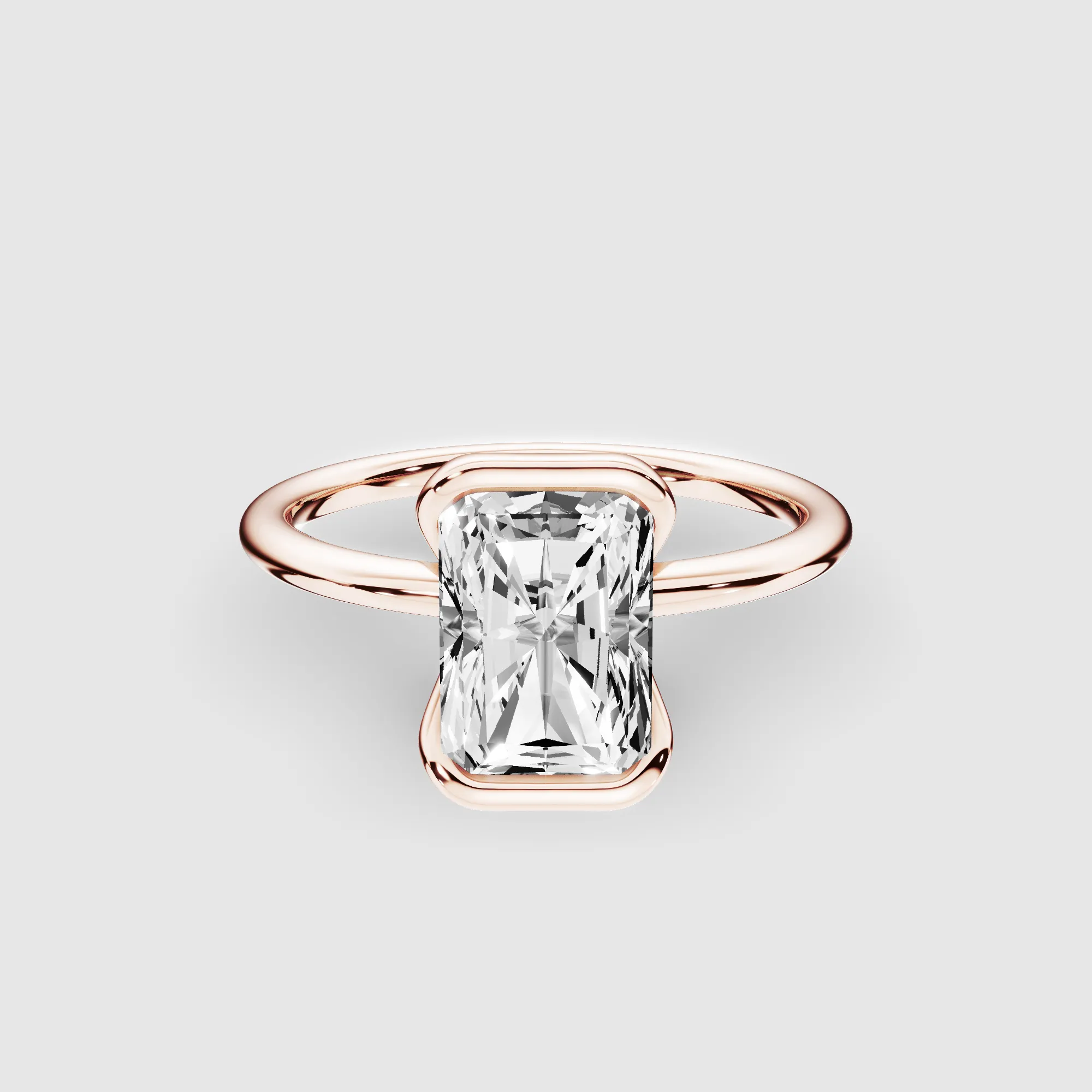 Half Bezel Set Plain Shank Lab Grown Diamond Solitaire Ring -Radiant