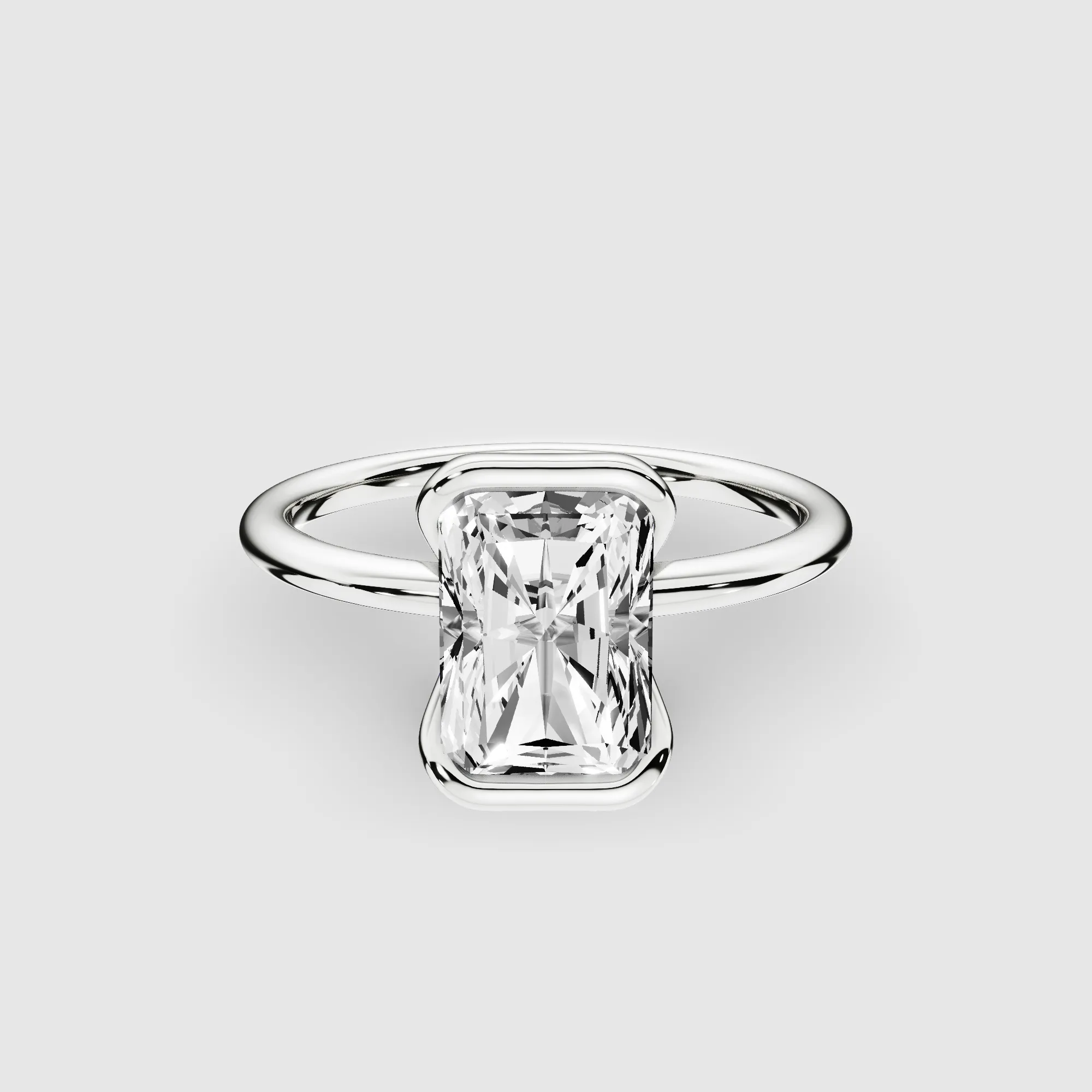 Half Bezel Set Plain Shank Lab Grown Diamond Solitaire Ring -Radiant