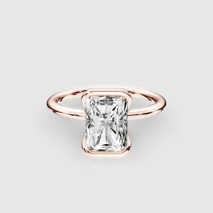 Half Bezel Set Plain Shank Lab Grown Diamond Solitaire Ring -Radiant