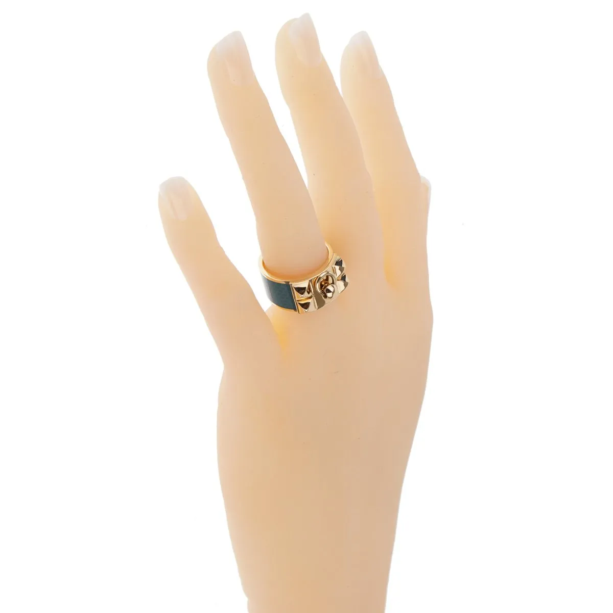 Hermes Collier De Chien Blue Enamel Gold Ring Sz 6