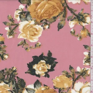 ITY Salmon/Gold Rose Jersey Knit Fabric