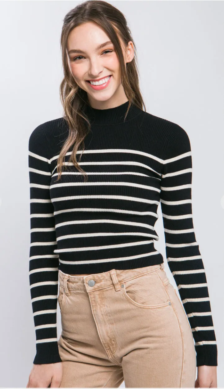 Jacie Striped Ribbed Top- Cream