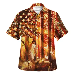 Jesus Walking In The Forest With The Sheep Hawaiian Shirt - Christian Hawaiian Shirt - Religious Hawaiian Shirts