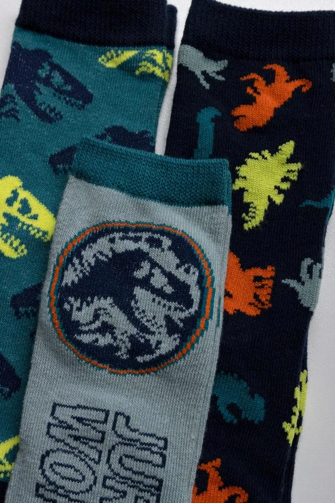 Jurassic World 3 Pack Socks Teal