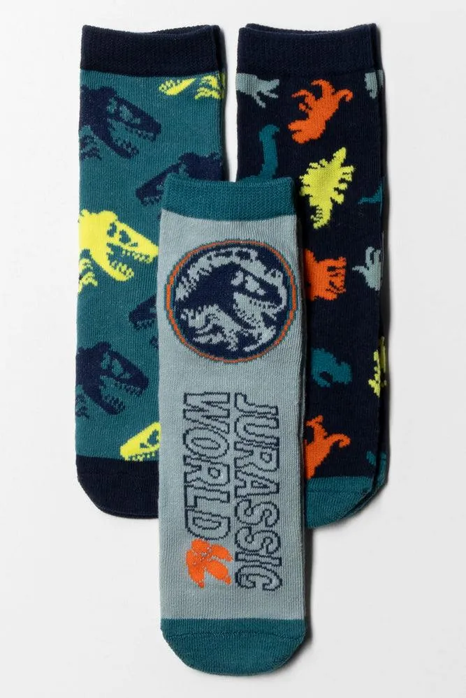 Jurassic World 3 Pack Socks Teal
