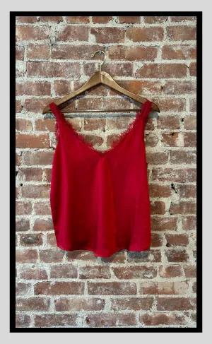Lace-Trim Satin Camisole – Red / Dark Magenta
