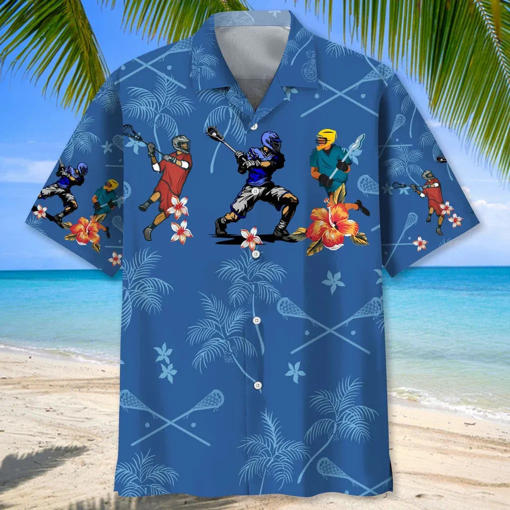 Lacrosse Blue Nature Hawaiian Shirt for Men, Lacrosse life shirt, Lacrosse player gifts