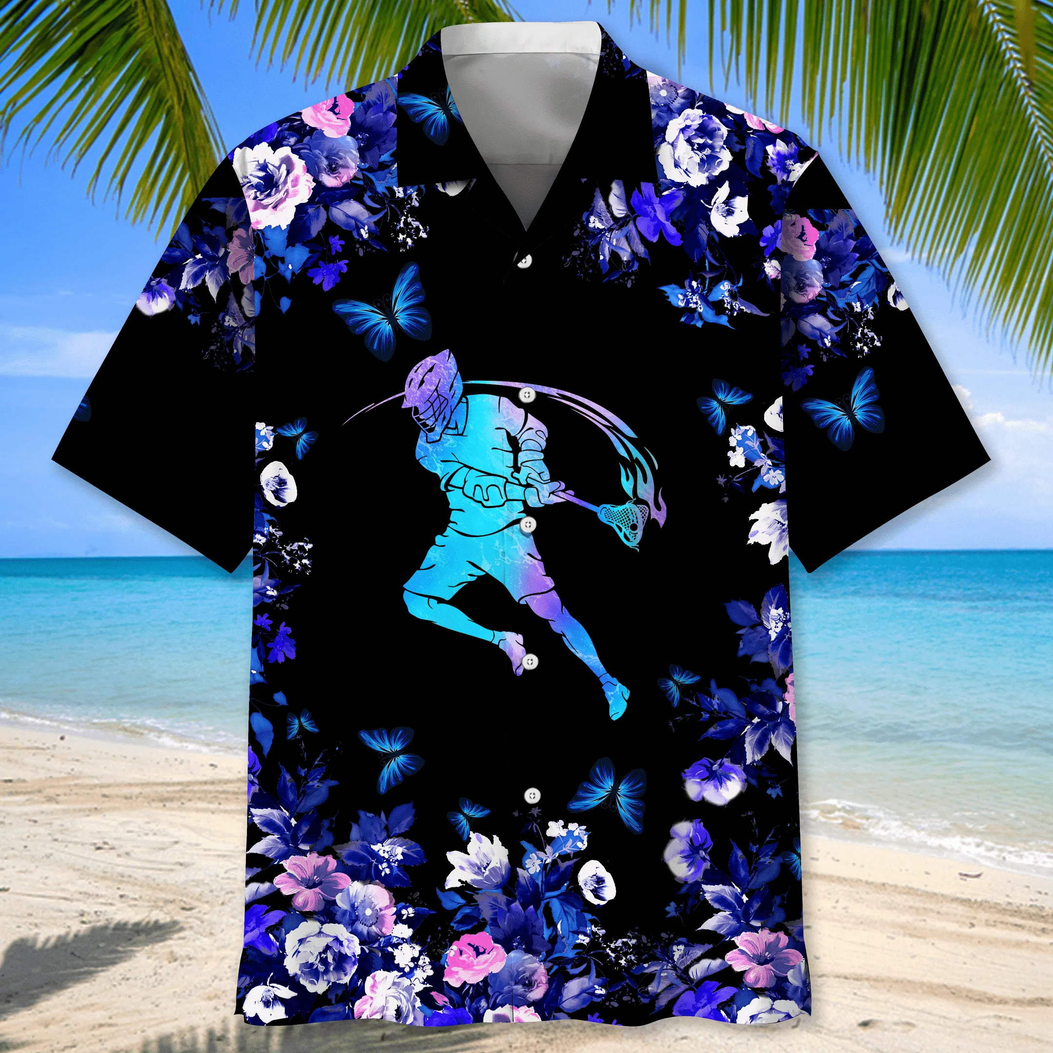 Lacrosse Blue Nature Hawaiian Shirt for Men, Lacrosse life shirt, Lacrosse player gifts