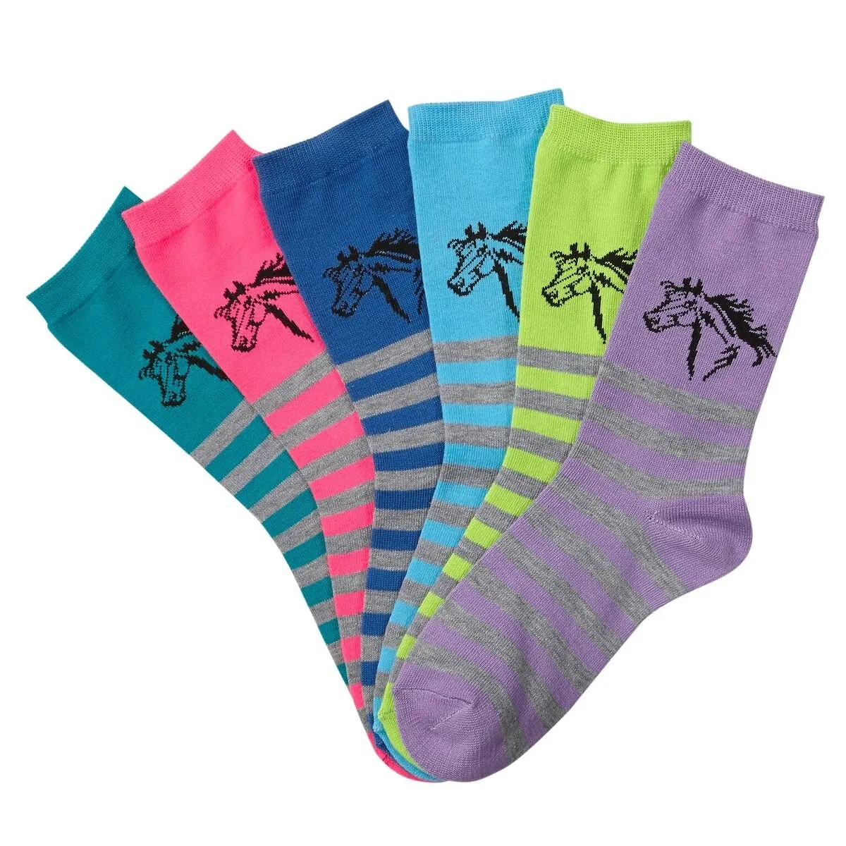 Lila Horses in Stripes Crew Socks, Ladies