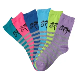 Lila Horses in Stripes Crew Socks, Ladies