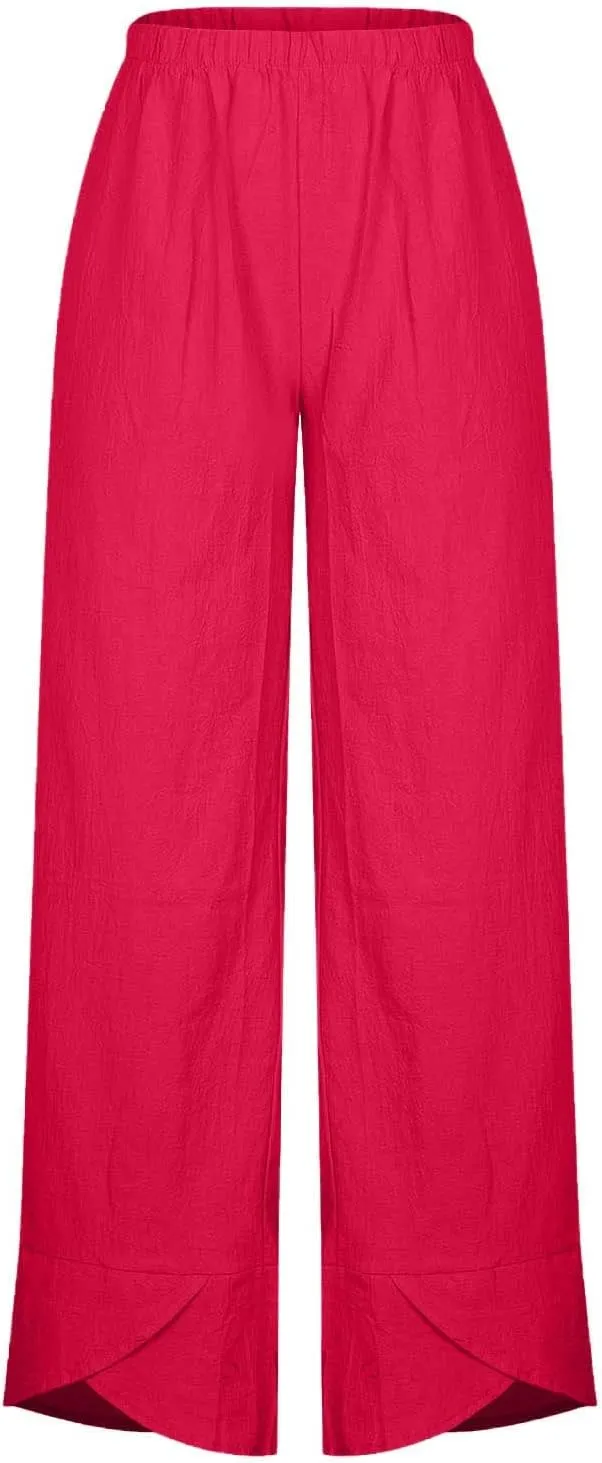 Linen Pants Women Summer Plus Size 2024 Capri Pants Loose Plain Cropped Trousers Stretchy Elastic Waist Lounge Pants