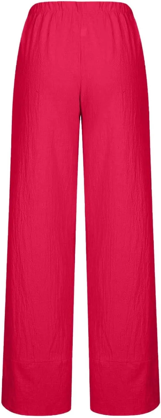 Linen Pants Women Summer Plus Size 2024 Capri Pants Loose Plain Cropped Trousers Stretchy Elastic Waist Lounge Pants