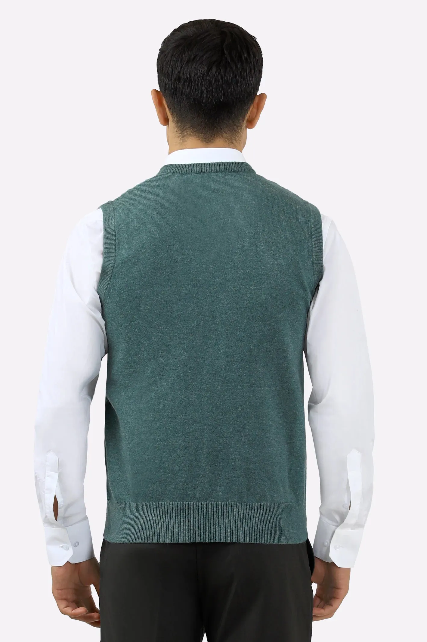 Men V-Neck Teal Sleeveless Sweater