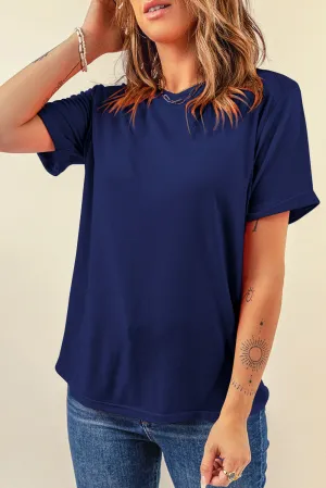Navy Blue Solid Layering Piece Crewneck Tee