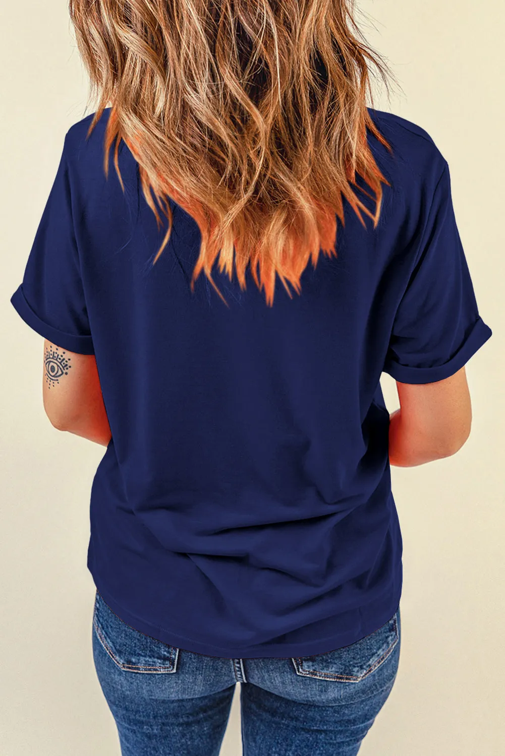 Navy Blue Solid Layering Piece Crewneck Tee