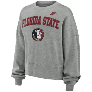 Nike Women's Vault Florida State/Seminole Logo Legacy Crew Fleece - Dark Grey Heather