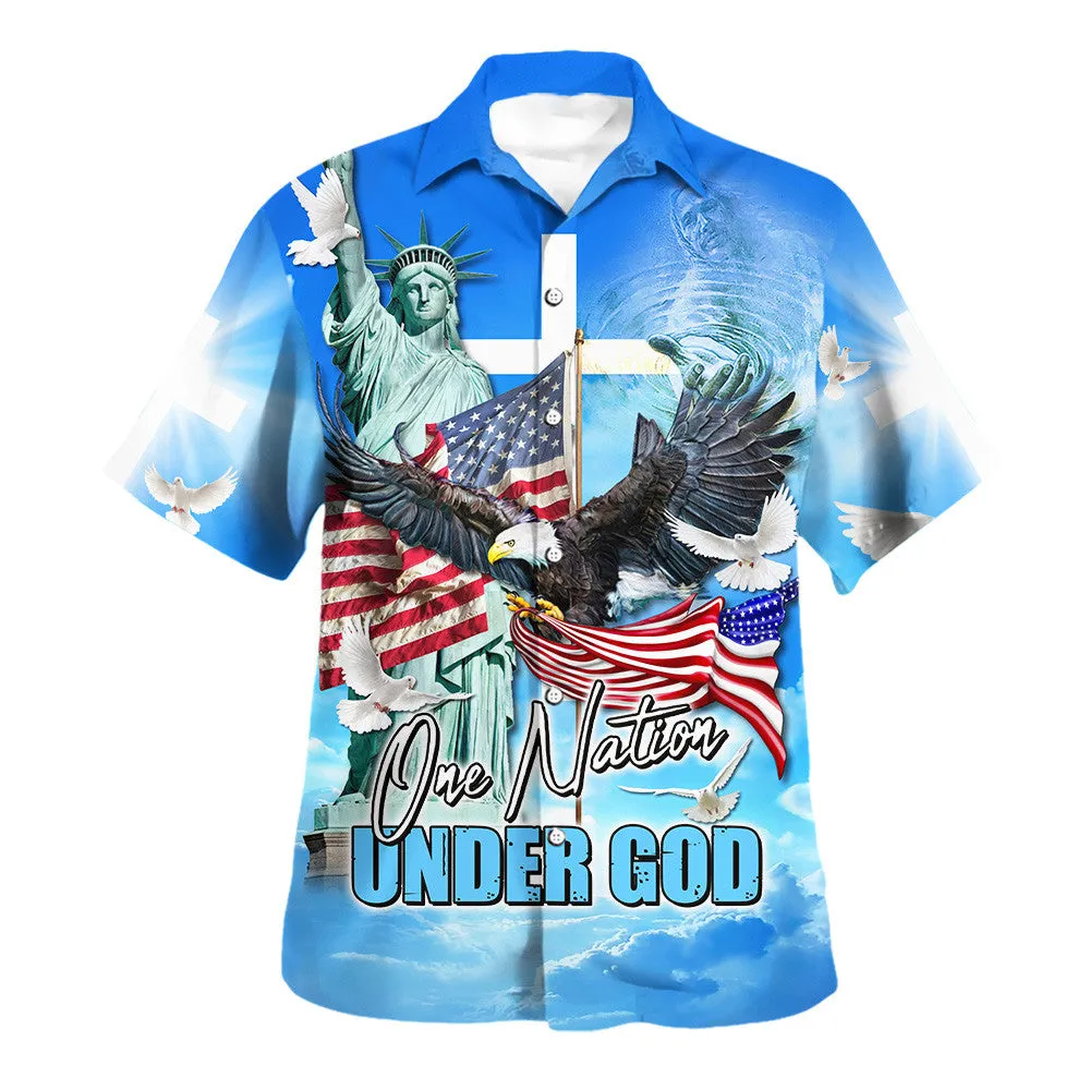 One Nation Under God American Eagle Jesus Hawaiian Shirt For Men And Women - Religion Hawaiian Shirts