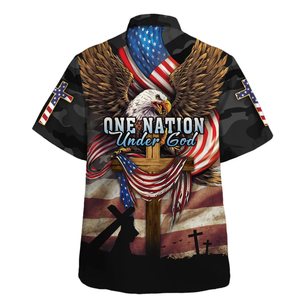 One Nation Under God Cross Eagle Hawaiian Shirt - Christian Hawaiian Shirt - Religious Hawaiian Shirts