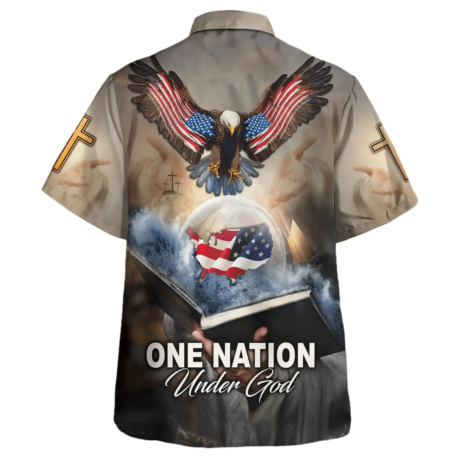 One Nation Under God Eagle With American Hawaiian Shirt - Christian Hawaiian Shirt - Religious Hawaiian Shirts