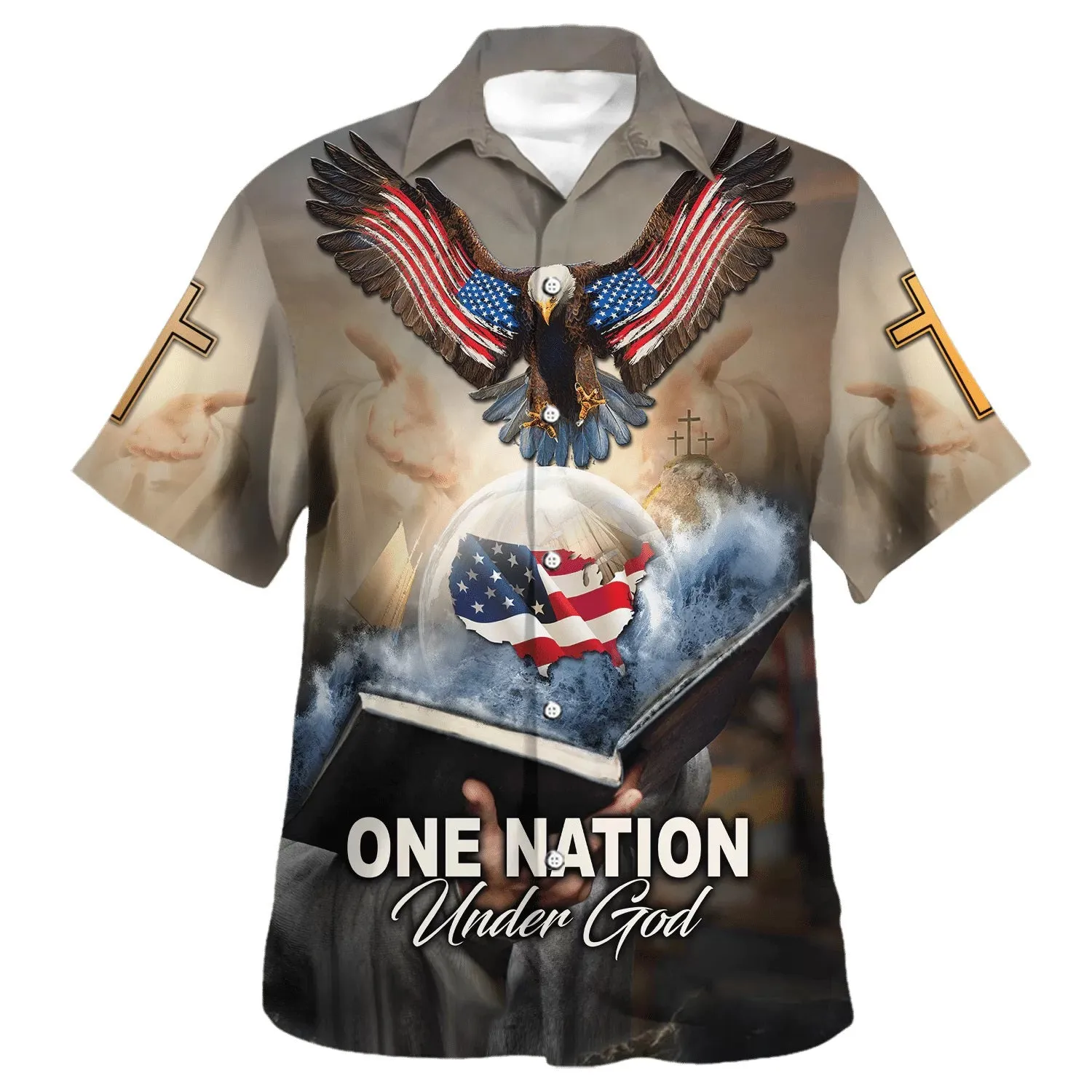 One Nation Under God Eagle With American Hawaiian Shirt - Christian Hawaiian Shirt - Religious Hawaiian Shirts