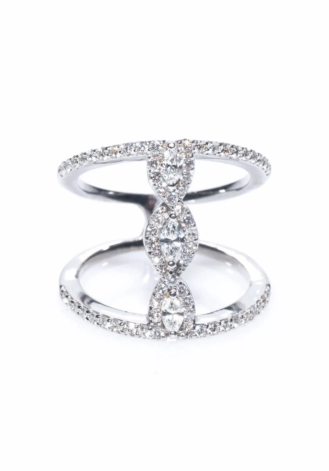 Oster Collection 18KWG 3 Diamond Bridge Double Ring