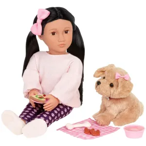Our Generation 18 Inch Doll With Pet Dog - Jin & Charm