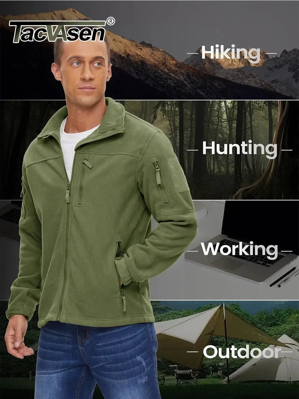 Outdoor Fleece Jacket for Men - Windproof, Thermal, and Anti-Sweat Hiking Coat with Zipper Pockets