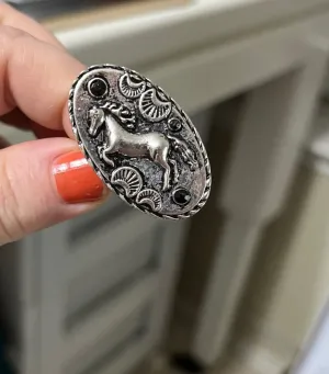 Oval Silver Wild Horse Ring - Cuff Style