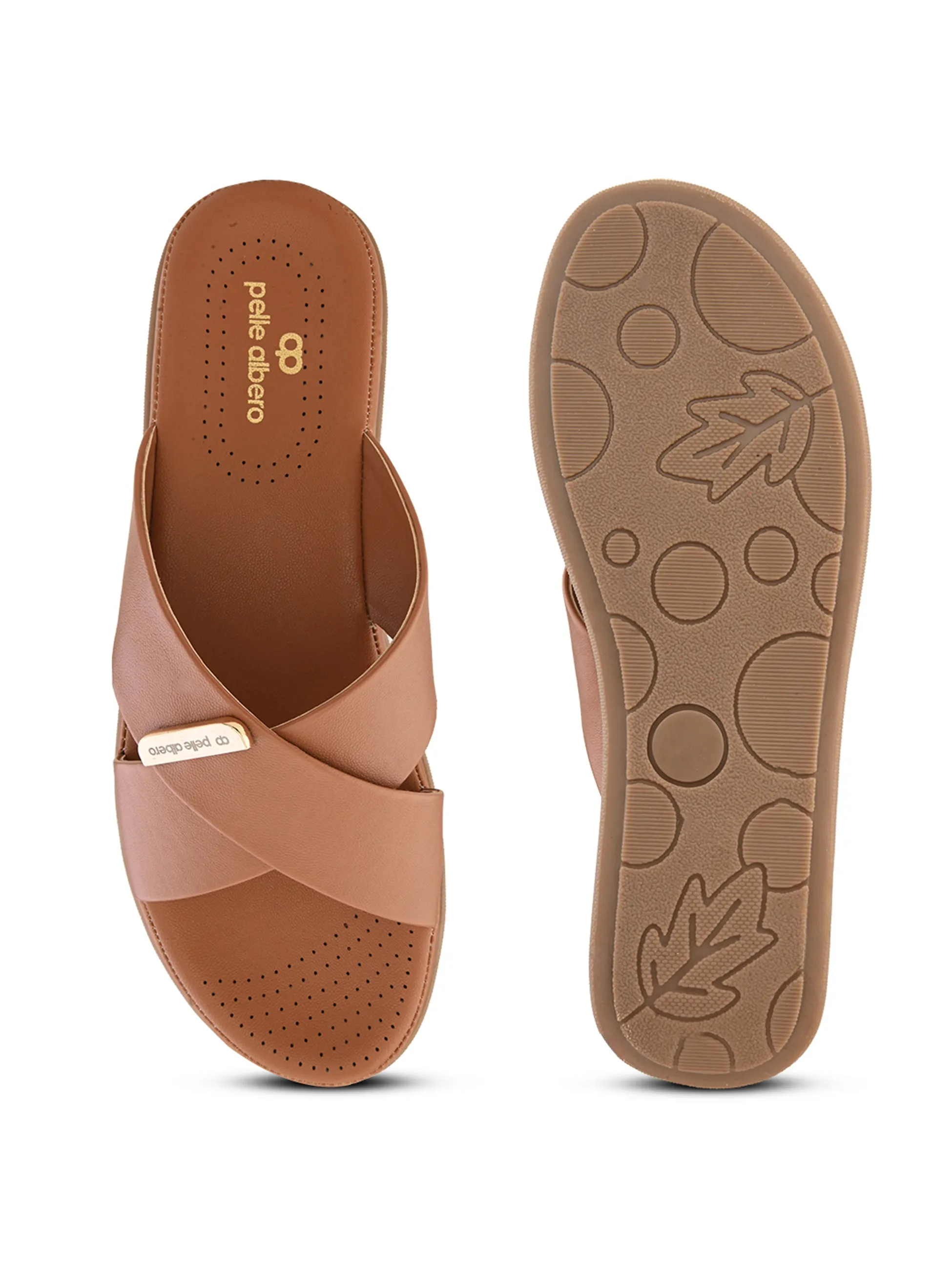 Pelle Albero Female's Tan Faux Leather Flat Slipper