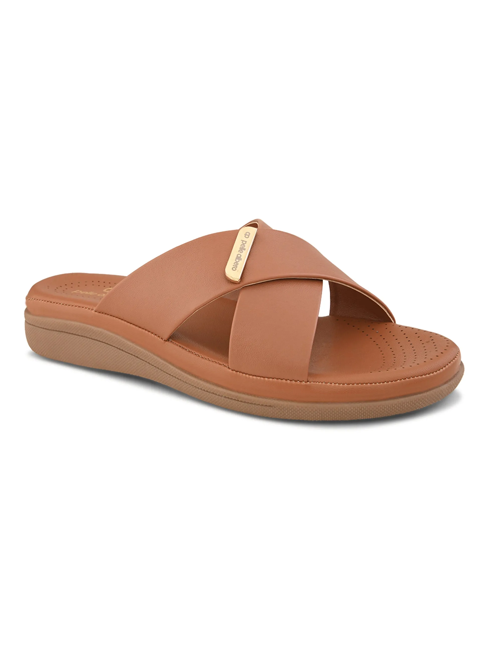 Pelle Albero Female's Tan Faux Leather Flat Slipper