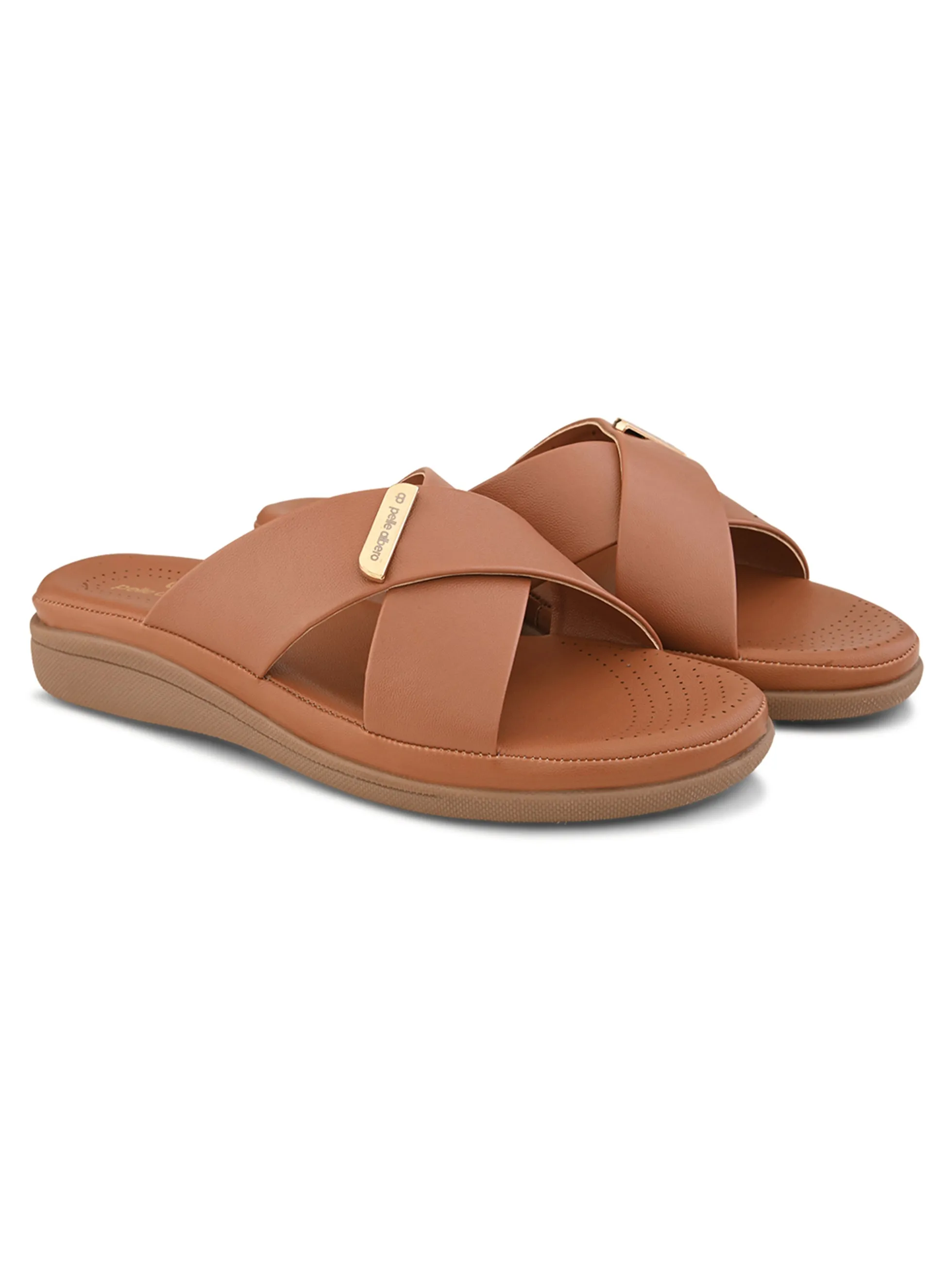 Pelle Albero Female's Tan Faux Leather Flat Slipper