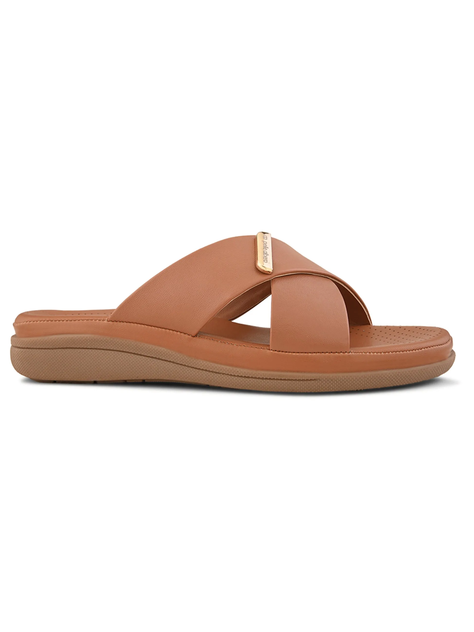 Pelle Albero Female's Tan Faux Leather Flat Slipper