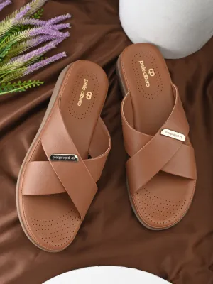 Pelle Albero Female's Tan Faux Leather Flat Slipper
