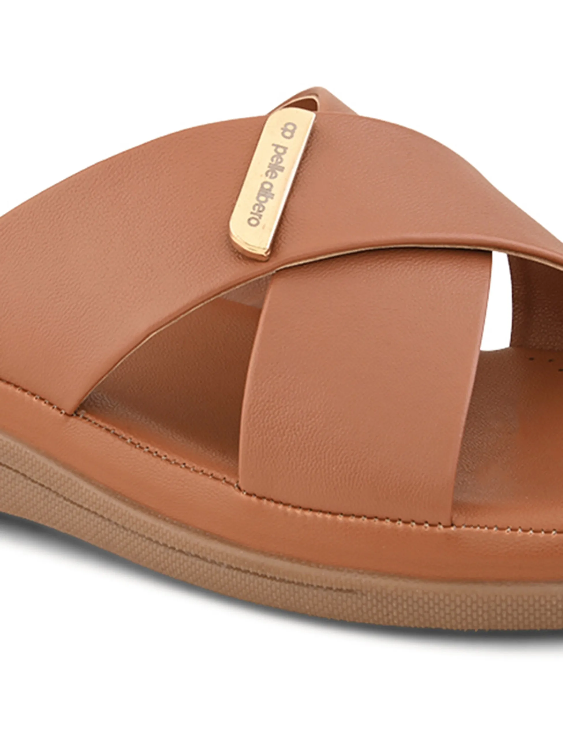 Pelle Albero Female's Tan Faux Leather Flat Slipper