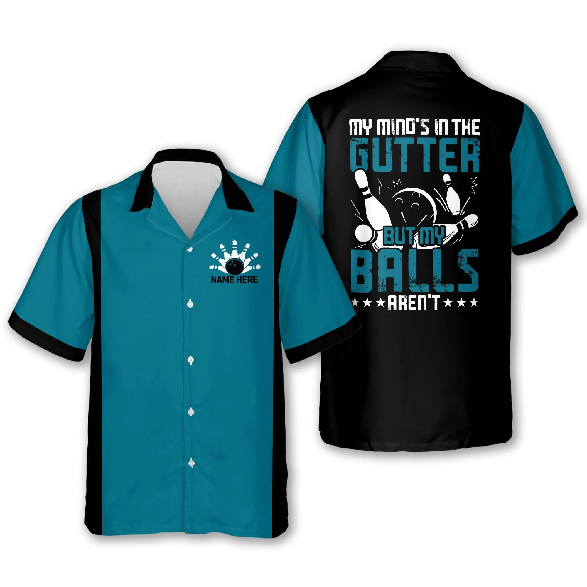 Personalized bowling Hawaiian shirt for men, My Mind's in The Gutter But My Ball aren't Vintage Hawaiian Shirt