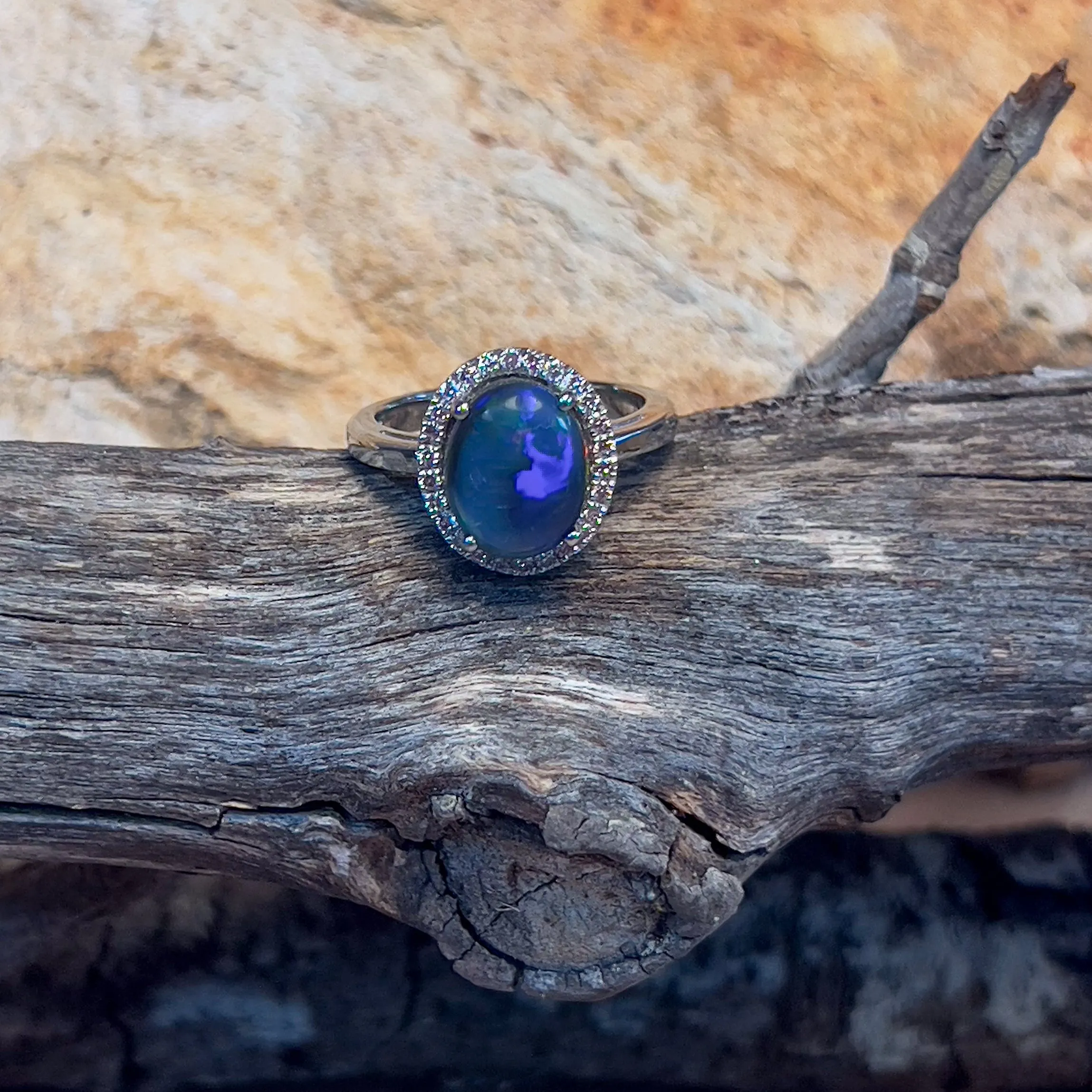 Platinum halo ring Black Opal 2.78ct Diamond 0.24ct