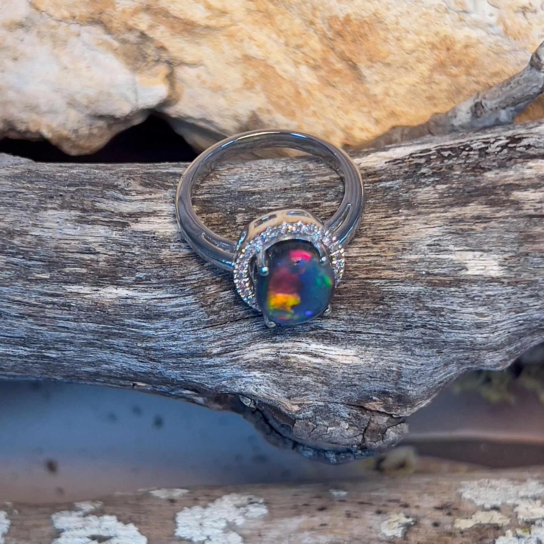 Platinum halo ring Black Opal 2.78ct Diamond 0.24ct